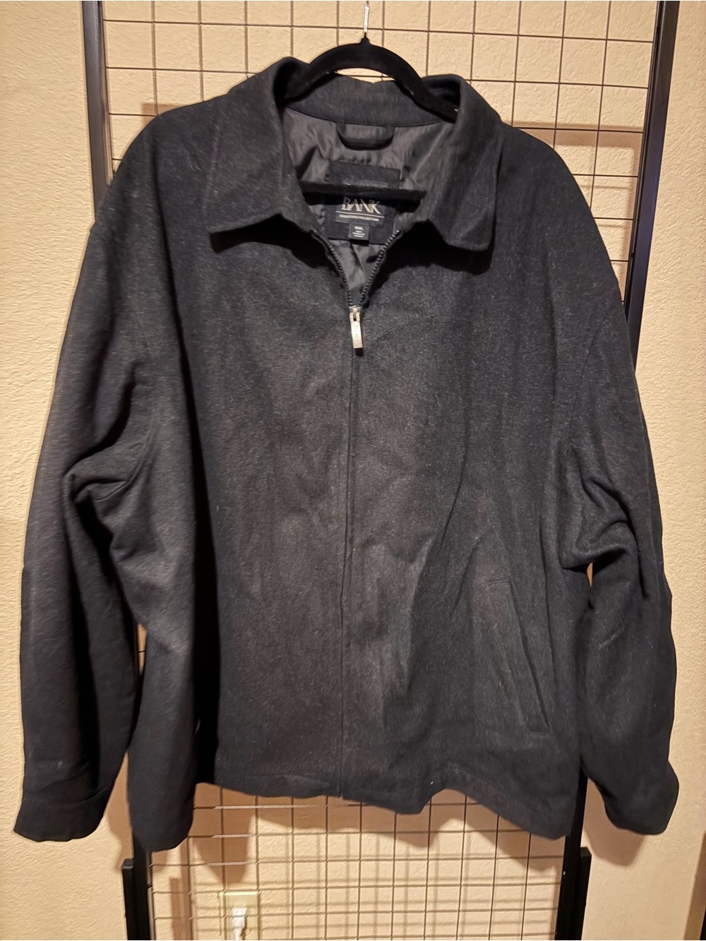 Jos A Bank Black Men's Zip-Front Wool Blend Bomber Jacket